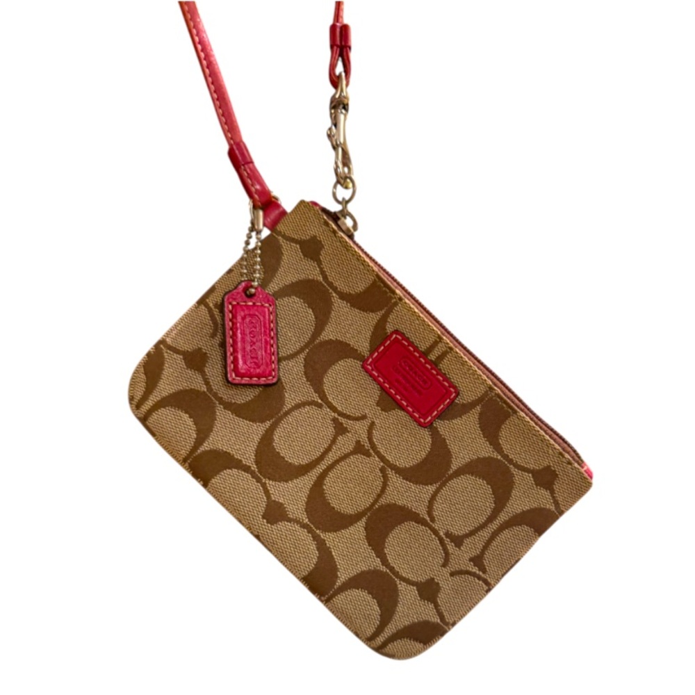 Coach Tan and Pink Signature Clutch Wristlet Tiny Bag Travel Y2K ⭐️⭐️⭐️⭐️⭐️ - Picture 9 of 10